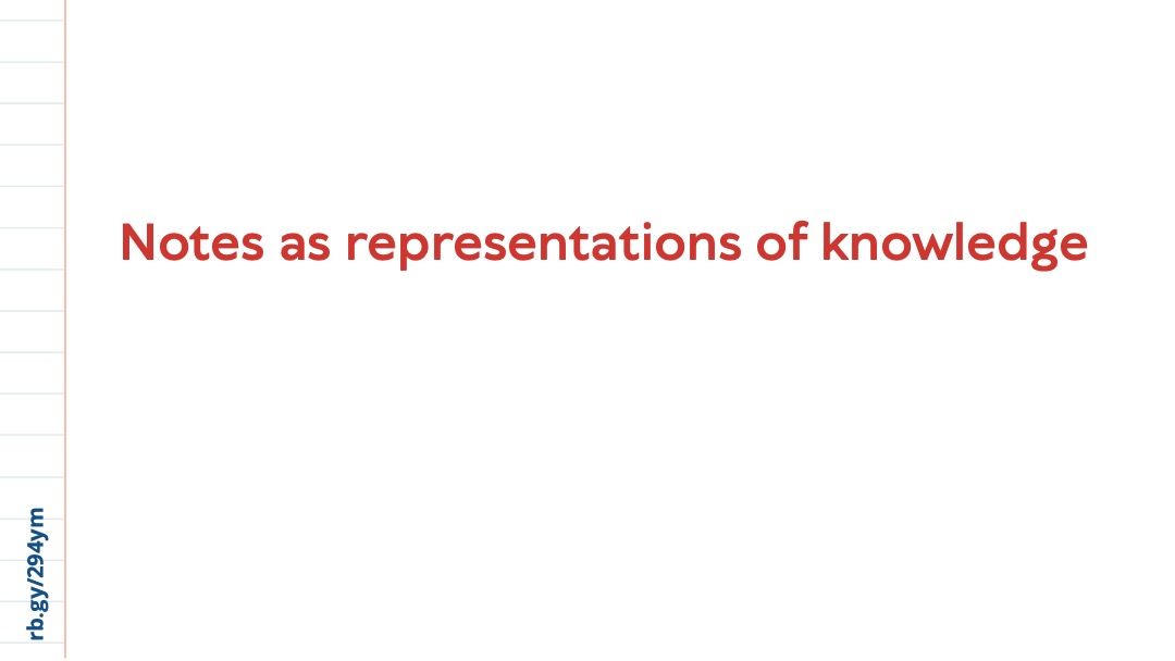 Slide 4: Red text on a white background reading “Notes as representations of knowledge.”